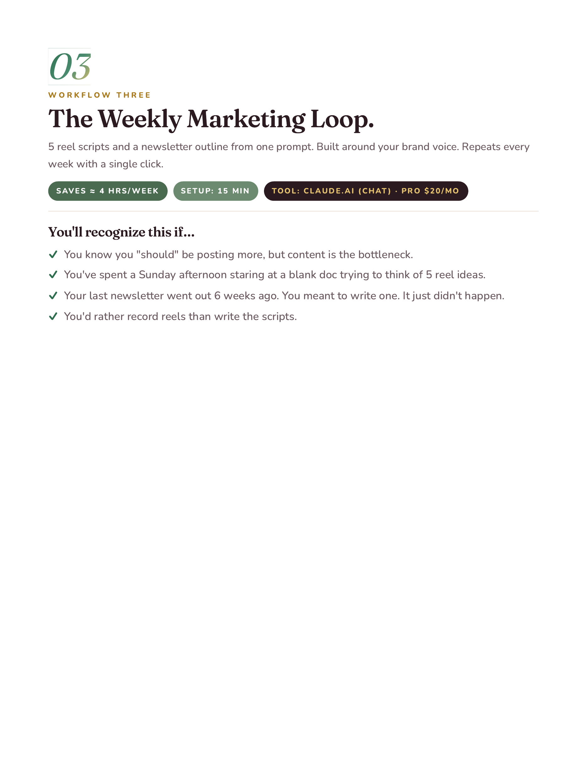 Workflow 03, Weekly Marketing Loop chapter opener