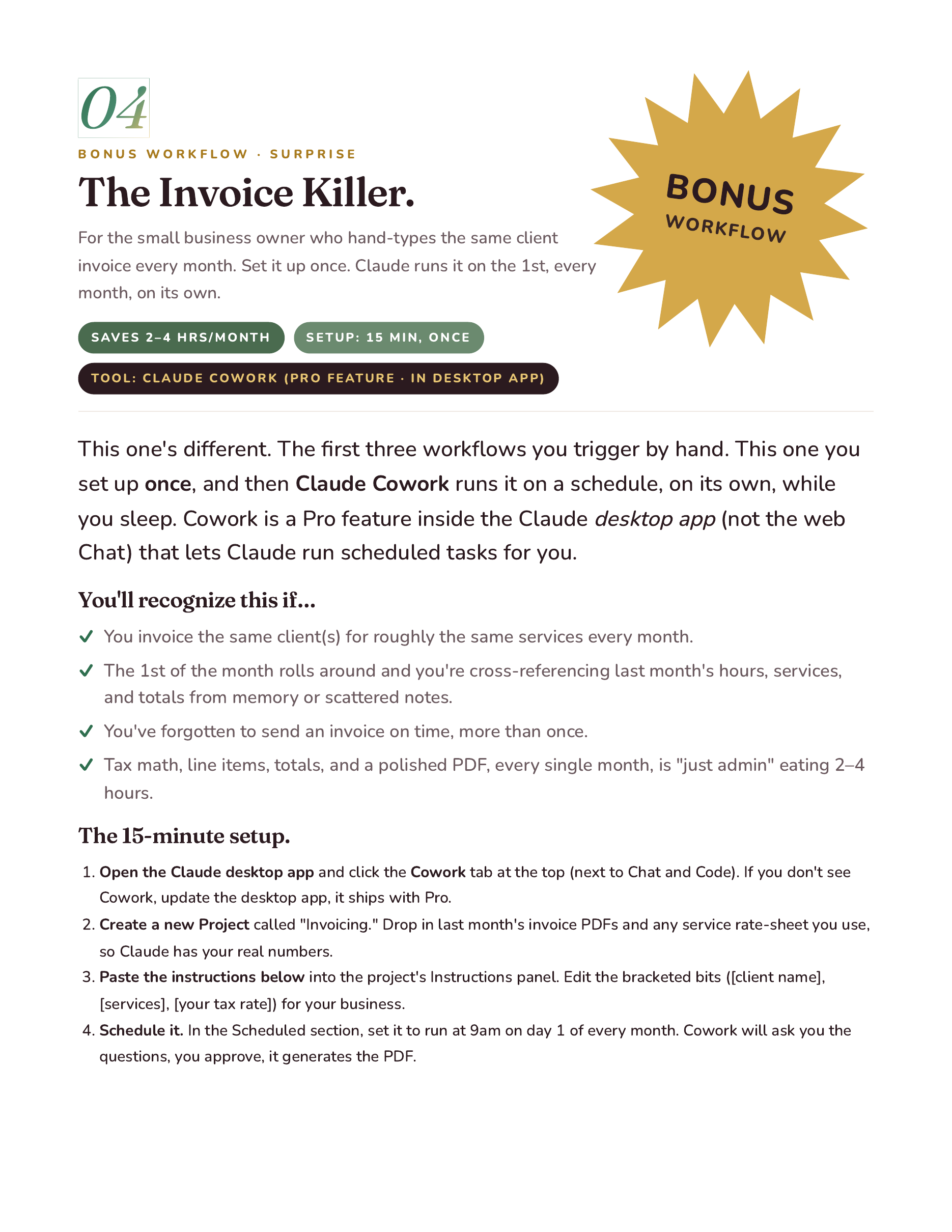 Bonus Workflow 04, The Invoice Killer chapter opener